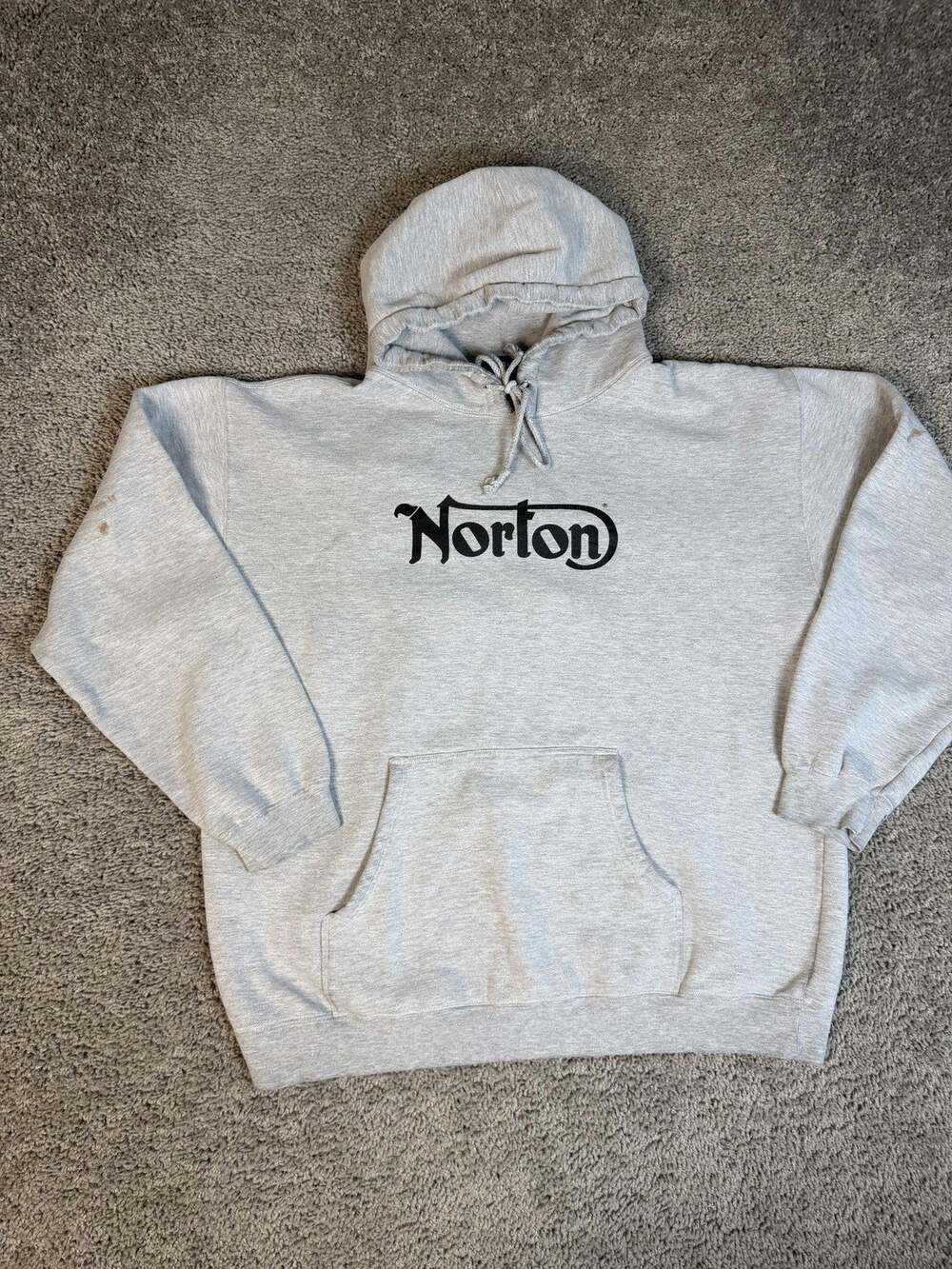 Vintage Norton Motorcycles Hoodie Mens L Gray Pullover Hooded Pockets 90s